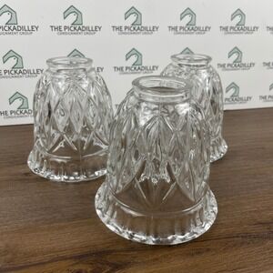 Set‎ of 3 Clear Glass Bell Lamp Shades Diamond Cut Prismatic Texture Vintage